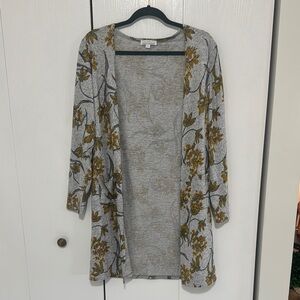 Gray and Gold Long Open-Front Cardigan Sweater